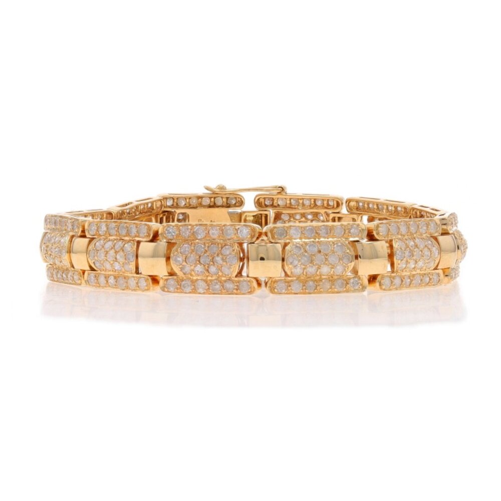 Yellow Gold Diamond Cluster Link Bracelet 7" - 14k Round Brilliant 6.00ctw